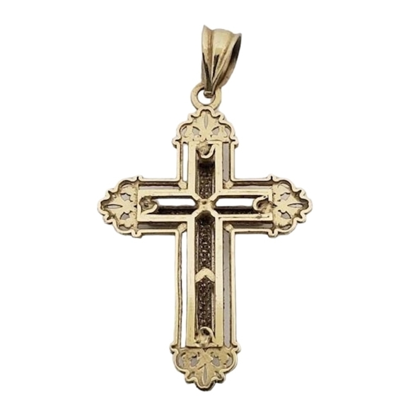 14K Two-Tone Solid Gold Vintage Cross Pendant 1.6g 1.25"H - Picture 5 of 11